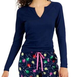 Jenni Women's Split V-Neck Pullover Long-Sleeve Pajama Top, Navy Blue